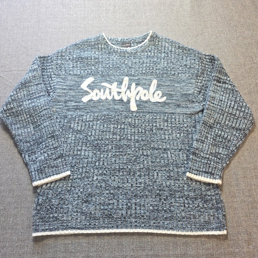 Vintage Southpole Heavyweight Marled Knit Logo Sweater Size‎ XL Blue Gray 90s